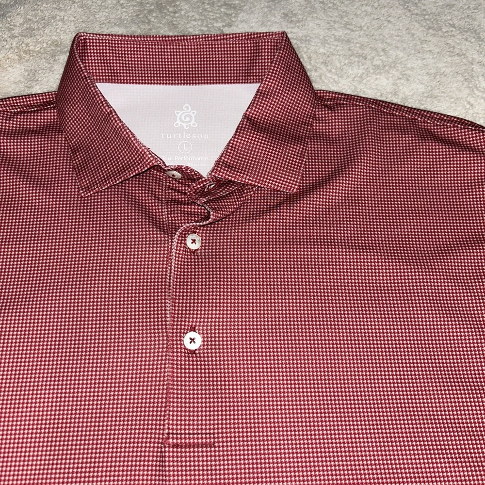 Turtleson Polo Shirt Men's Large Red Check Short Sleeve Tour Performance